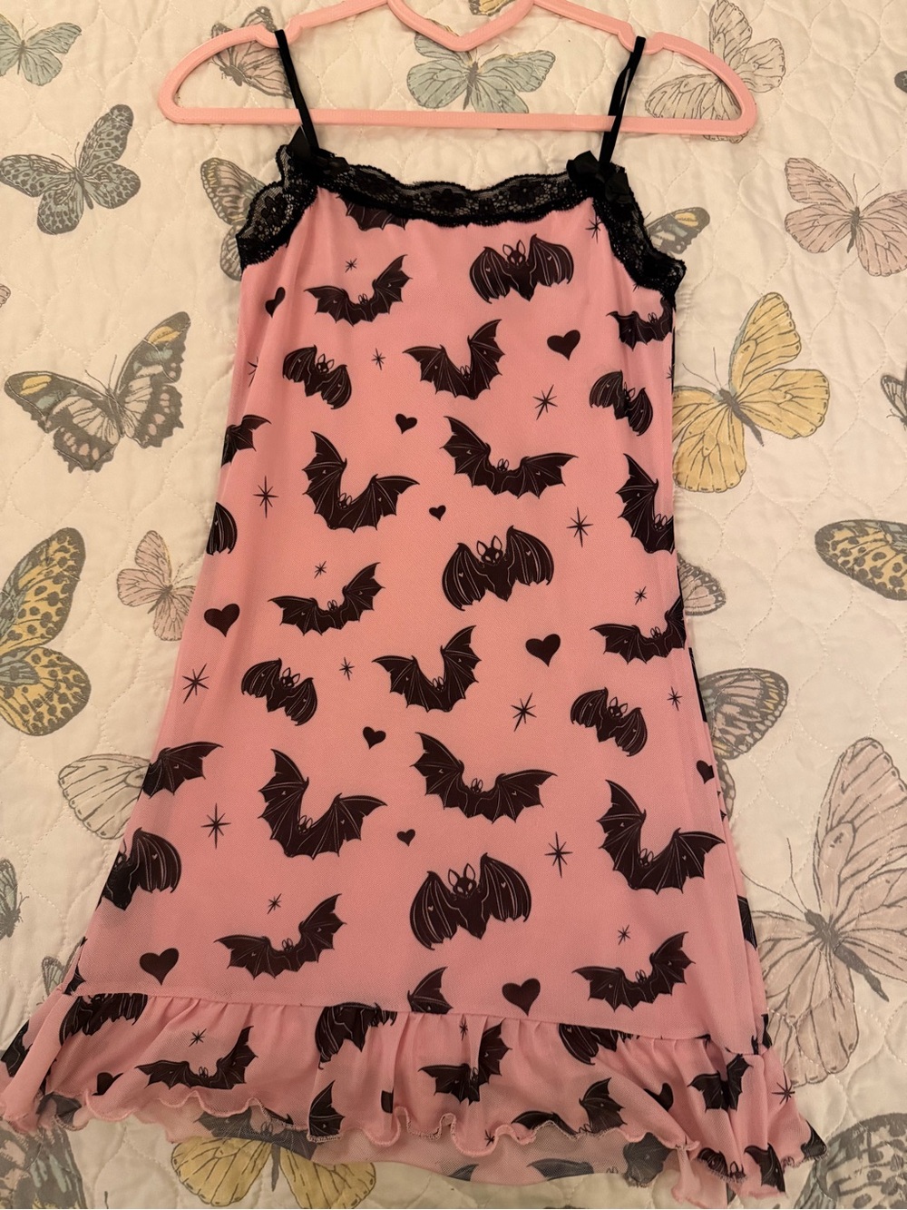 Dolls Kill sweet bat behavior mini Dress with Black Lace Trim